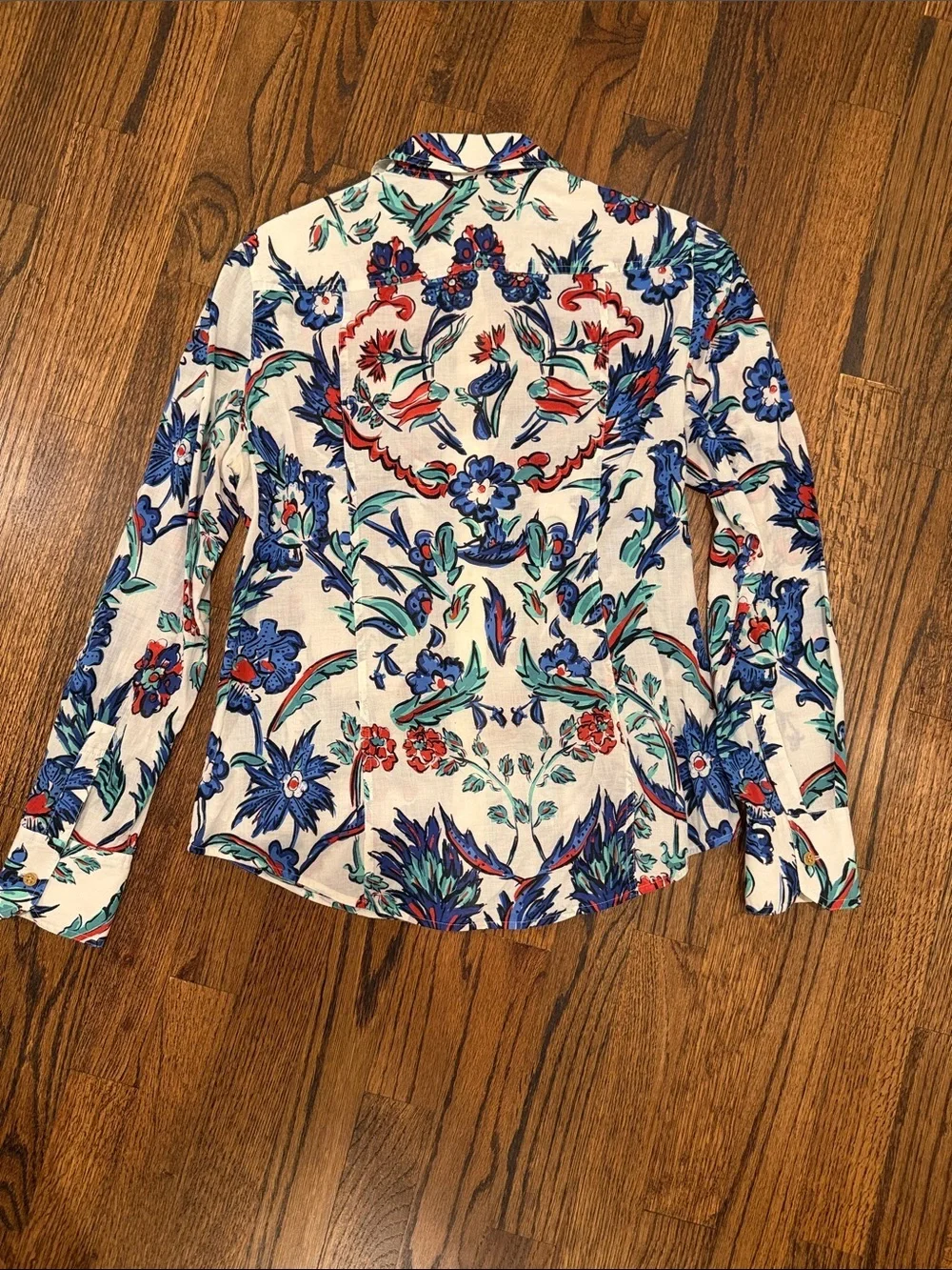 Tory Burch Floral Button-Up Long Sleeve Shirt - White Multi